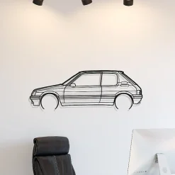 DÉCORATION MURALE EN MÉTAL - Silhouette de voiture - 205 GTI détaillée - 80CM