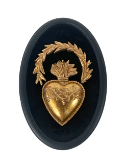 Décoration murale ex-voto cœur couronne doré H.18,8cm Emde