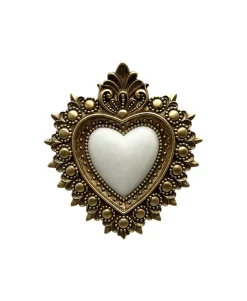 Décoration murale ex-voto cœur fleur de lys blanc H.14,3cm Emde