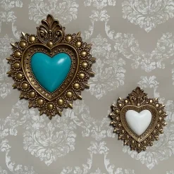 Décoration murale ex-voto cœur coloré bleu H.21,5cm Emde