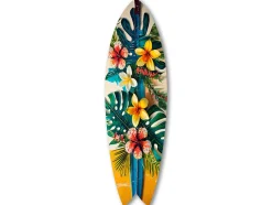 DECLINA, planche surf decorative, impression sur alu-dibond, deco murale, Planche Surf Décorative aux Fleurs Tropicales, 100x30 cm