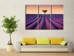DECLINA, Tableau toile imprimée Paysage, Tableau triptyque Champs de Lavande, 90x60 cm