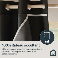 Doublure de rideau occultante à crochets Caldu effet tissé noir satin L.245 x l.135cm GoodHome