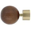 Embout boule en bois pour barre à rideau bois chêne foncé et métal doré mat Ø2,8cm Mobois