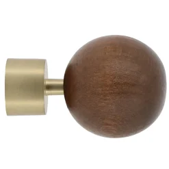 Embout boule en bois pour barre à rideau bois chêne foncé et métal doré mat Ø2,8cm Mobois