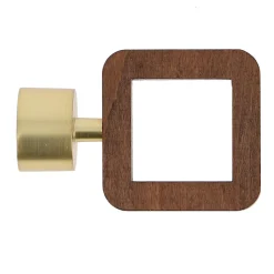 Embout carré ajouré pour barre à rideau bois chêne foncé et métal doré mat Ø2,8cm Mobois
