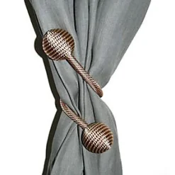 Embrasse à rideaux à rideaux nouage 2 billes beige polyester ⌀3,5 x L.23 cm