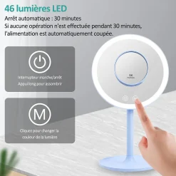 EMKE Miroir de maquillage avec éclairage, lumière variable, grossissement 1/3x, dimmable et interrupteur tactile, bleu clair