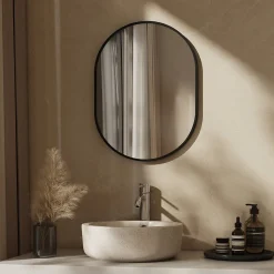 EMKE Miroir mural 50 x 70 cm Miroir ovale avec cadre noir, Miroir non lumineux salle de bain