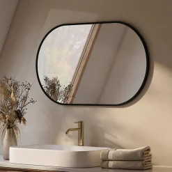 EMKE Miroir mural 50 x 70 cm Miroir ovale avec cadre noir, Miroir non lumineux salle de bain