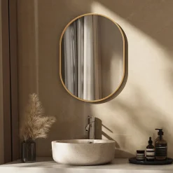 EMKE Miroir mural 60 x 100 cm Miroir ovale avec cadre doré, Miroir non lumineux salle de bain