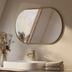 EMKE Miroir mural 60 x 100 cm Miroir ovale avec cadre doré, Miroir non lumineux salle de bain