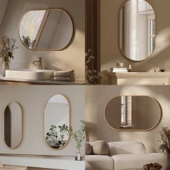 EMKE Miroir mural 60 x 100 cm Miroir ovale avec cadre doré, Miroir non lumineux salle de bain
