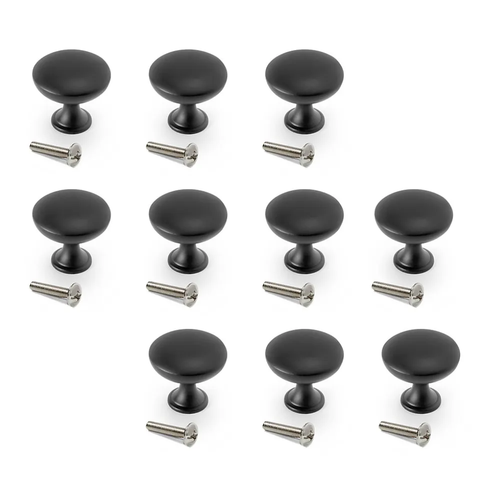 Emuca Lot de 10 boutons pour meubles Cancun, diamètre 30mm, Zamak, Peint en noir
