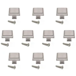 Emuca Lot de 10 boutons pour meubles Ceuta, 31.5x31.5mm, Zamak, Nickel satiné