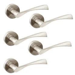 Emuca Lot de 5 poignées twist pour portes intérieures, avec rosace D.50mm, Aluminium, Nickel satiné