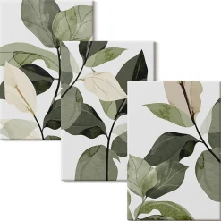 Ensemble 3 Pièces Toile sur Châssis Wallfluent 40x60 cm Feuilles De Plantes Bohèmes Peintes Format Uniforme Rendu Élégant Chambre