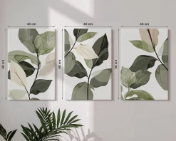 Ensemble 3 Pièces Toile sur Châssis Wallfluent 40x60 cm Feuilles De Plantes Bohèmes Peintes Format Uniforme Rendu Élégant Chambre