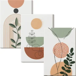 Ensemble 3 Tableaux sur Châssis Wallfluent 20x30 cm Formes Végétales Abstraites Déco Murale Minimaliste