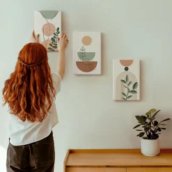 Ensemble 3 Tableaux sur Châssis Wallfluent 20x30 cm Formes Végétales Abstraites Déco Murale Minimaliste