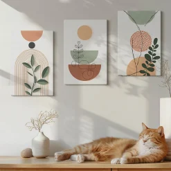 Ensemble 3 Tableaux sur Châssis Wallfluent 20x30 cm Formes Végétales Abstraites Déco Murale Minimaliste