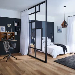 Ensemble barre à rideau industriel extensible noir Araxos GoodHome L. 70/100 cm