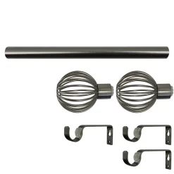 Ensemble barre à rideaux extensible embout cage Athens métal gris chromé Ø16/19cm 200/330cm GoodHome