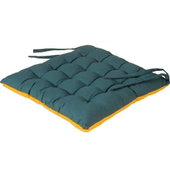 Ensemble de 4 Galettes de Chaise Bicolores 40x40cm en Bleu Canard et Moutarde