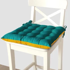 Ensemble de 4 Galettes de Chaise Bicolores 40x40cm en Bleu Canard et Moutarde