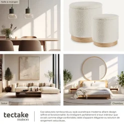 Ensemble de 2 poufs avec espace de rangement rond grand tabouret 38 x 42 cm, petit tabouret 32 x 34 cm