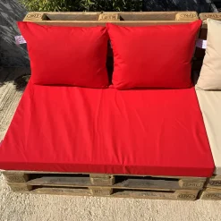 Ensemble de coussins palette en tissus téflon supérieur (80x120x10 cm - Rouge)