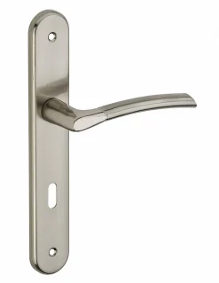 Ensemble de poignées pour porte de chambre Eris trou de clé, carré 7mm, entr'axes 195mm, nickelé brossé - THIRARD