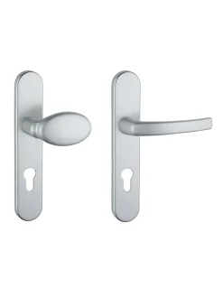 Ensemble de poignées pour porte palière Sultane trou de cylindre, carré 7mm, entr'axes 195mm, argent - THIRARD