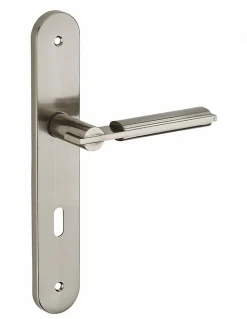 Ensemble de poignées pour porte de chambre Gaia trou de clé, carré 7mm, entr'axes 195mm, nickelé brossé - THIRARD