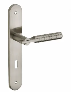 Ensemble de poignées pour porte de chambre Diane trou de clé, carré 7mm, entr'axes 195mm, nickelé brossé - THIRARD
