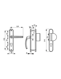 Ensemble de poignées pour porte palière Sultane trou de cylindre, carré 7mm, entr'axes 195mm, anthracite - THIRARD