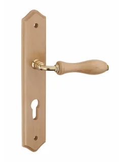 Ensemble de poignées pour porte d'entrée Themis trou de cylindre, carré 7mm, entr'axes 195mm, bois brut - THIRARD