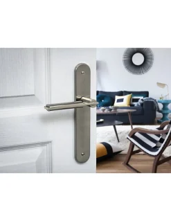 Ensemble de poignées pour porte intérieure Gaia sans trou, carré 7mm, entr'axes 195mm, nickelé brossé - THIRARD