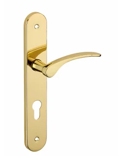 Ensemble de poignées pour porte d'entrée Dionysos trou de cylindre, carré 7mm, entr'axes 195mm, laitonné - THIRARD