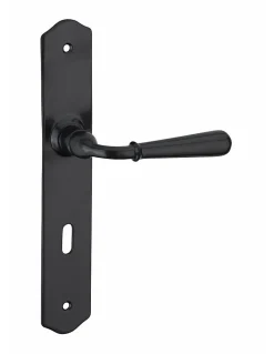 Ensemble de poignées pour porte de chambre Charon trou de clé, carré 7mm, entr'axes 195mm, acier patiné - THIRARD