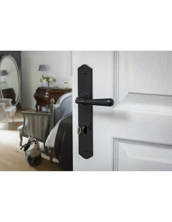 Ensemble de poignées pour porte de chambre Charon trou de clé, carré 7mm, entr'axes 195mm, acier patiné - THIRARD