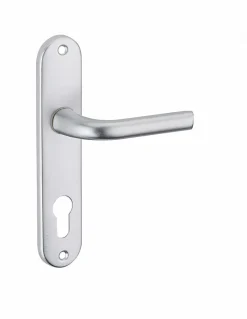 Ensemble de poignées pour porte d'entrée Leto trou de cylindre, carré 7mm, entr'axes 165mm, argent - SP