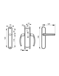 Ensemble de poignées pour porte intérieure Sultane sans trou, carré 7mm, entr'axes 165mm, argent - THIRARD