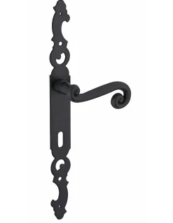 Ensemble de poignées pour porte intérieure Coq trou de clé, carré 7mm, entr'axes 195mm, laqué noir - THIRARD