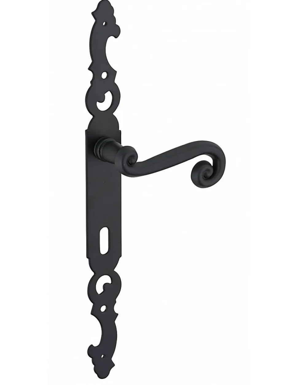 Ensemble de poignées pour porte intérieure Coq trou de clé, carré 7mm, entr'axes 195mm, laqué noir - THIRARD