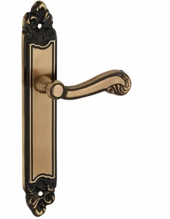 Ensemble de poignées pour porte intérieure Louis XV sans trou, carré 7mm, entr'axes 195mm, laiton vieilli - THIRARD