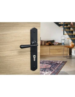 Ensemble de poignées pour porte d'entrée Charon trou de cylindre, entr'axes 195mm, acier patiné - SP