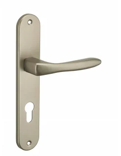 Ensemble de poignées pour porte d'entrée Hera trou de cylindre, carré 7mm, entr'axes 195mm, nickelé satiné - THIRARD