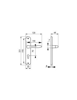 Ensemble de poignées pour porte d'entrée Hera trou de cylindre, carré 7mm, entr'axes 195mm, nickelé satiné - THIRARD