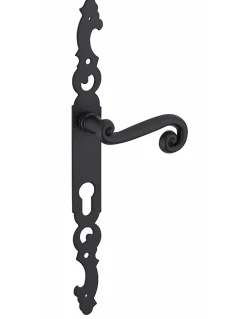 Ensemble de poignées pour porte d'entrée Coq trou de cylindre, carré 7mm, entr'axes 195mm, laqué noir - THIRARD
